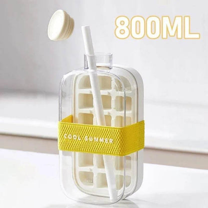 2-in-1 Ice Cube Tray & Water Bottle – Portable High-Capacity Ice Maker Mold for Home & Kitchen Summer Use
