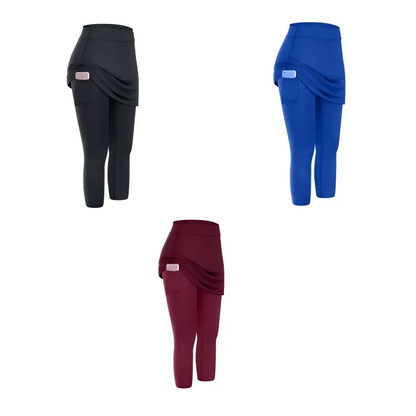 Women Tennis Skirted Leggings with Pockets