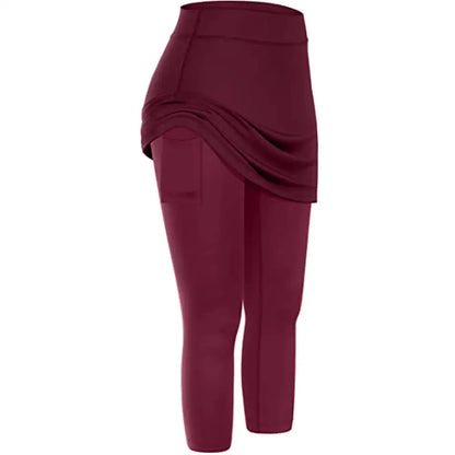 Women Tennis Skirted Leggings with Pockets