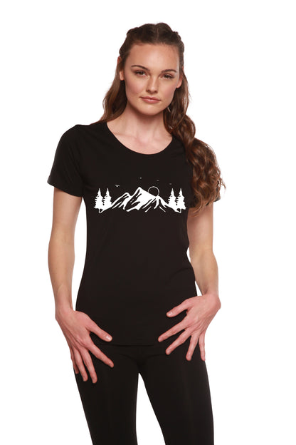 T-shirt femme en bambou/coton à manches courtes et encolure dégagée, imprimé Mauna Kea