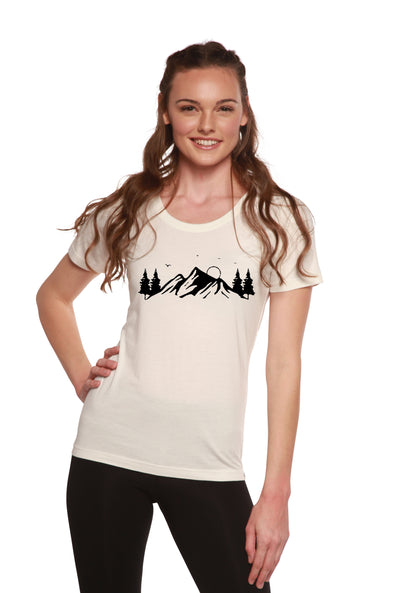 T-shirt femme en bambou/coton à manches courtes et encolure dégagée, imprimé Mauna Kea