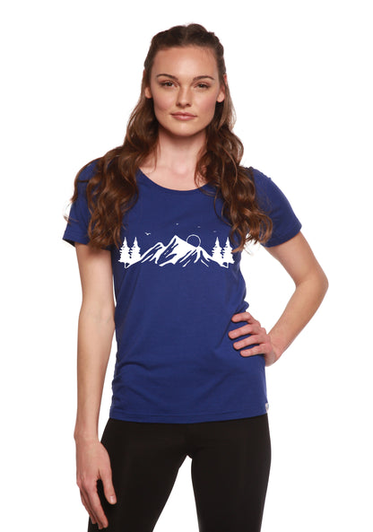 T-shirt femme en bambou/coton à manches courtes et encolure dégagée, imprimé Mauna Kea