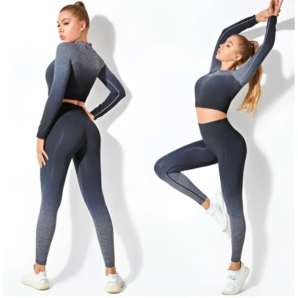 Ensemble de yoga sans couture dégradé à manches longues pour femmes
