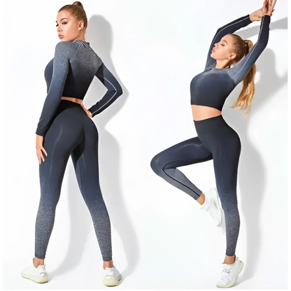 Ensemble de yoga sans couture dégradé à manches longues pour femmes