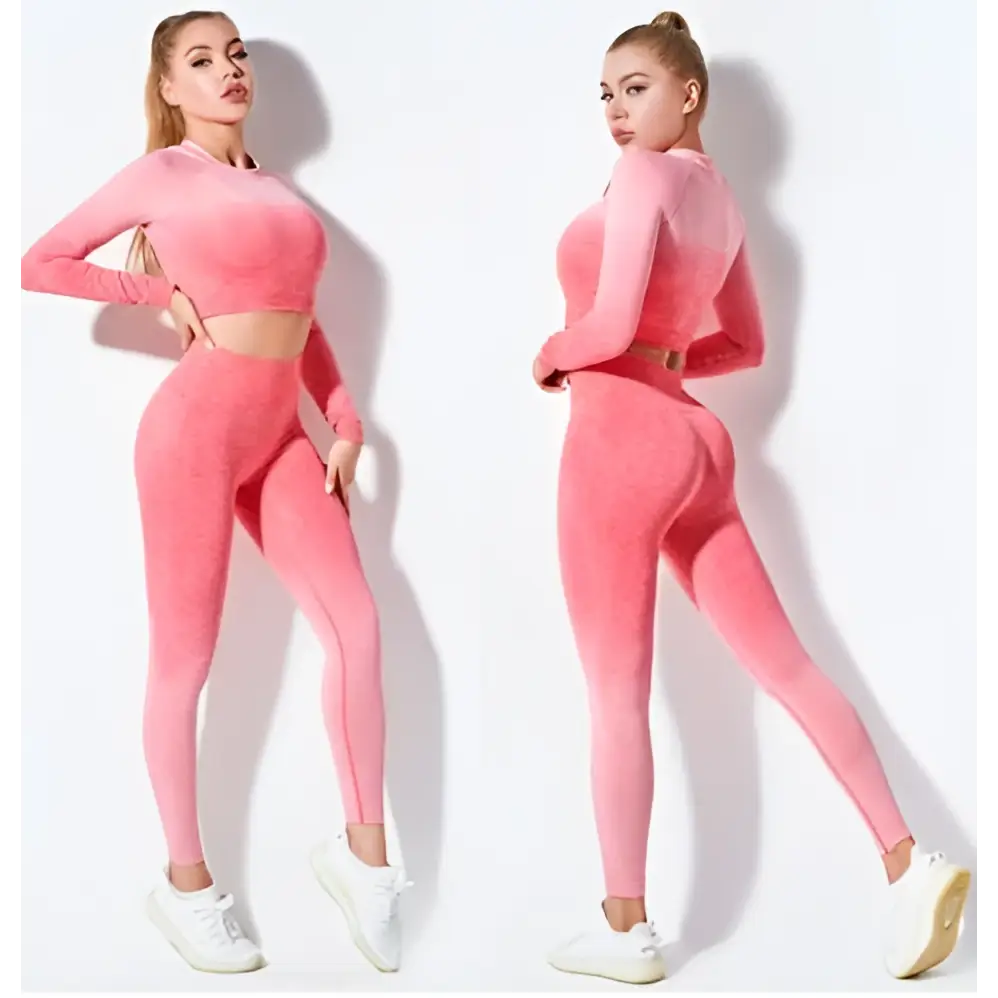 Ensemble de yoga sans couture dégradé à manches longues pour femmes