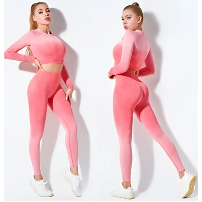 Ensemble de yoga sans couture dégradé à manches longues pour femmes