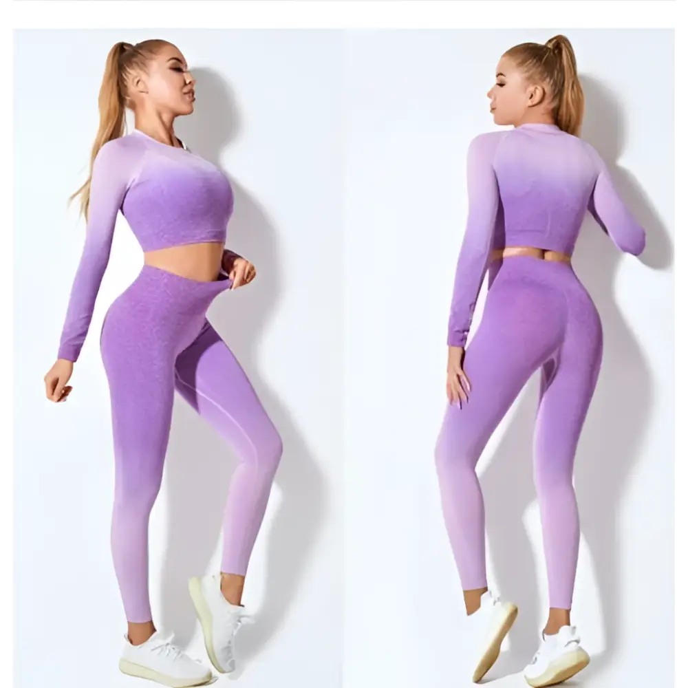 Ensemble de yoga sans couture dégradé à manches longues pour femmes