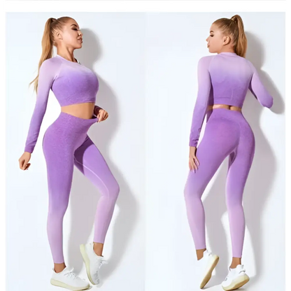 Ensemble de yoga sans couture dégradé à manches longues pour femmes