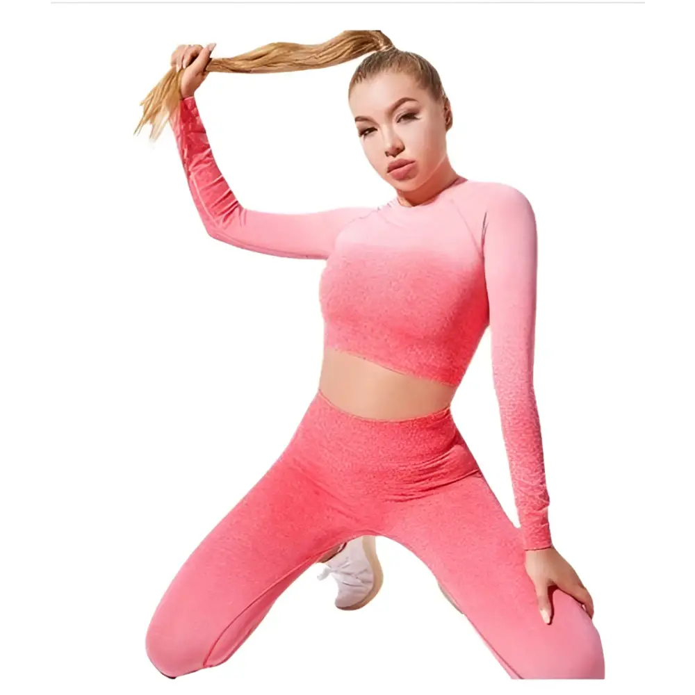 Ensemble de yoga sans couture dégradé à manches longues pour femmes