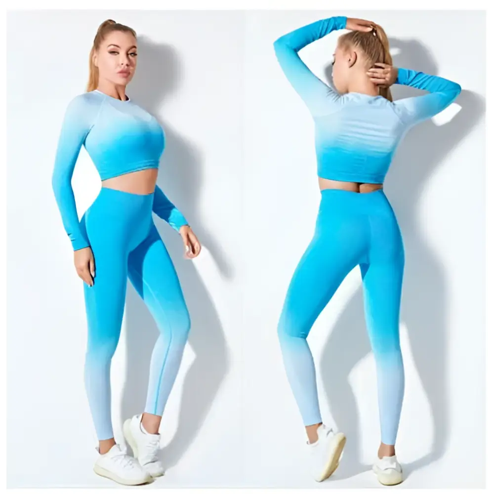 Ensemble de yoga sans couture dégradé à manches longues pour femmes