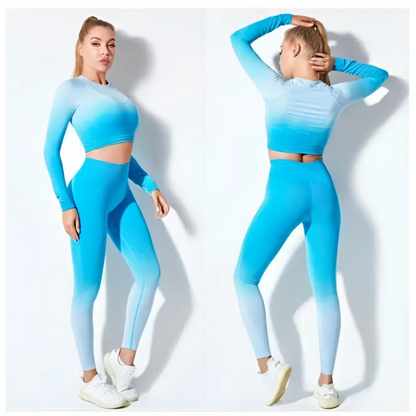 Ensemble de yoga sans couture dégradé à manches longues pour femmes