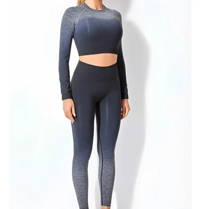 Ensemble de yoga sans couture dégradé à manches longues pour femmes