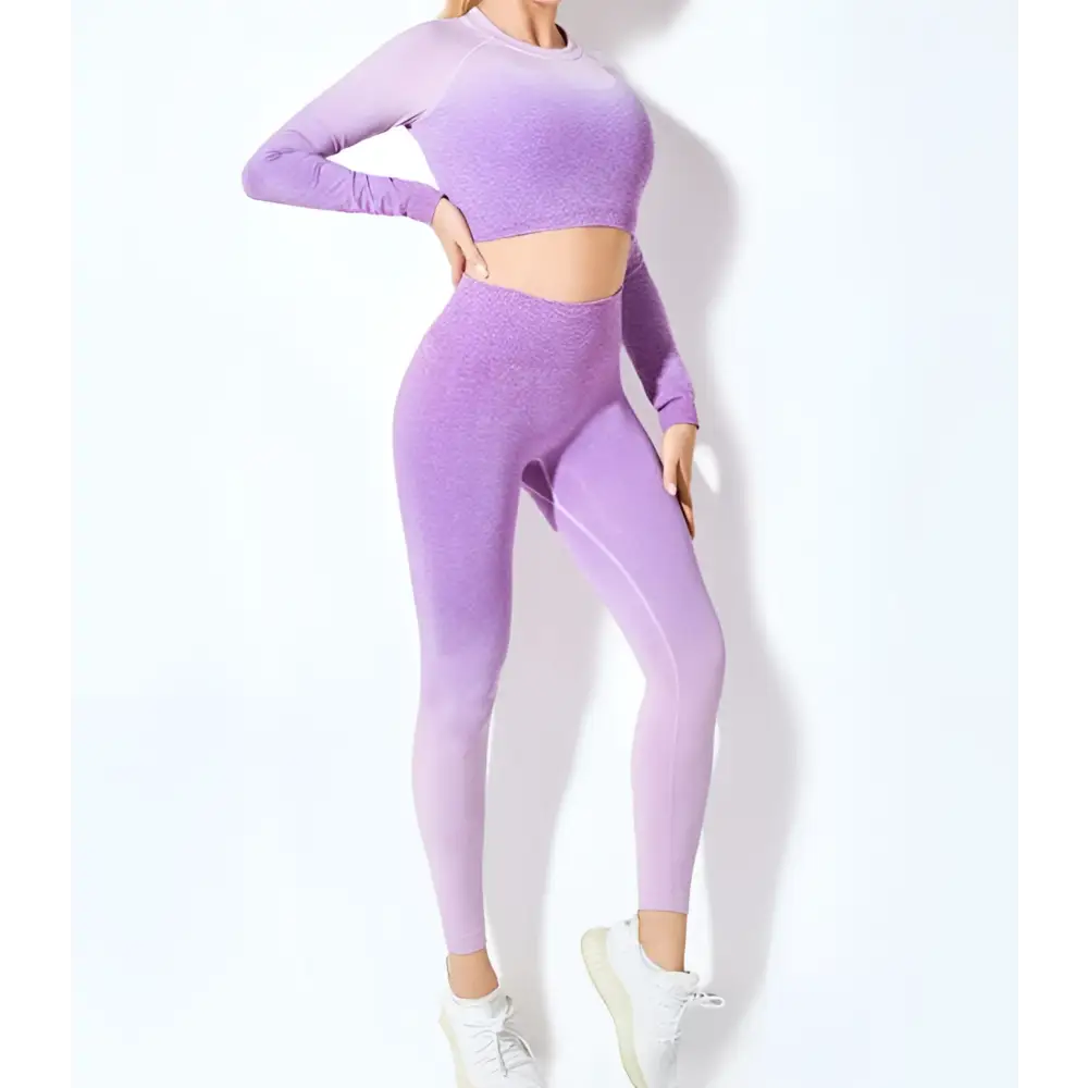 Ensemble de yoga sans couture dégradé à manches longues pour femmes