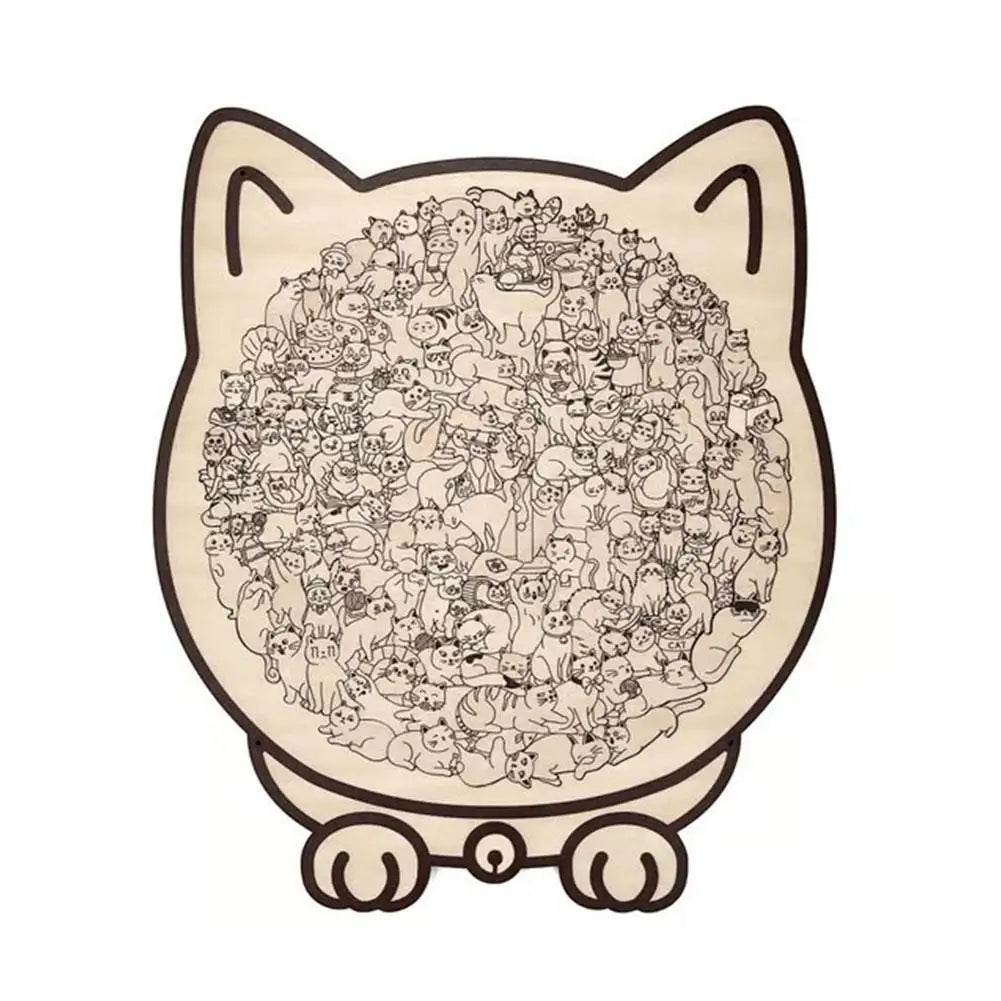 135-Piece Cat Shaped Wooden Puzzle – Colorful Morandi Animal Art Jigsaw