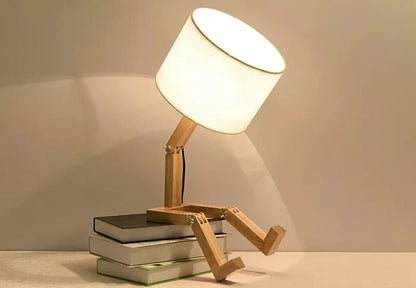 Adjustable Wooden Robot Table Lamp E27 Bedside Light with