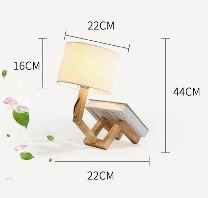 Adjustable Wooden Robot Table Lamp E27 Bedside Light with