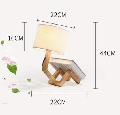 Adjustable Wooden Robot Table Lamp E27 Bedside Light with
