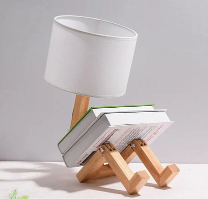Adjustable Wooden Robot Table Lamp E27 Bedside Light with