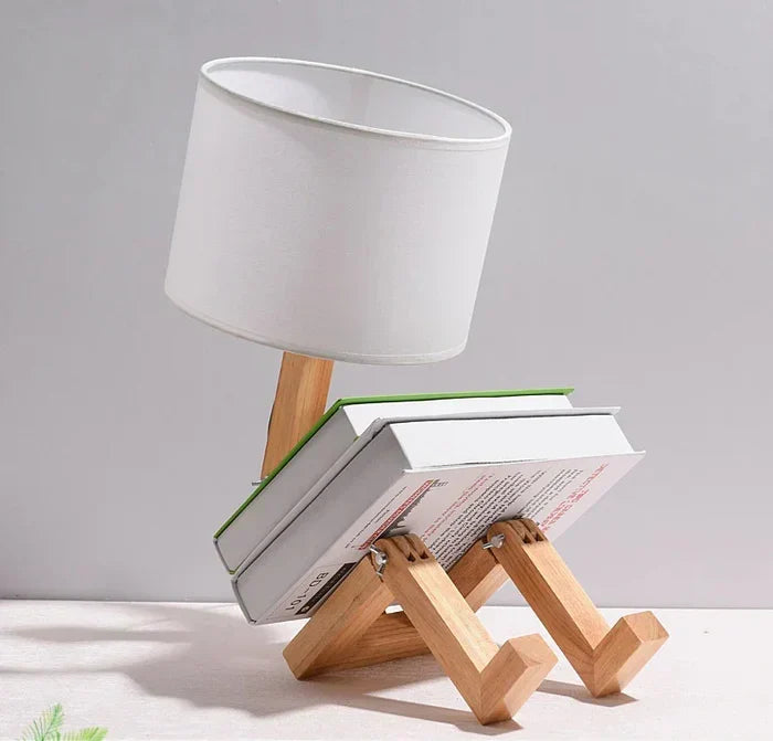 Adjustable Wooden Robot Table Lamp E27 Bedside Light with
