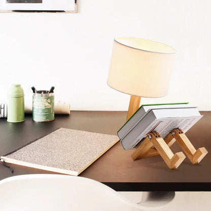 Adjustable Wooden Robot Table Lamp E27 Bedside Light with