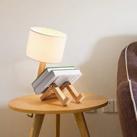 Adjustable Wooden Robot Table Lamp E27 Bedside Light with