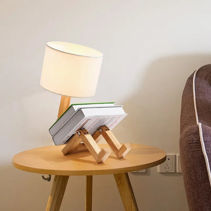 Adjustable Wooden Robot Table Lamp E27 Bedside Light with