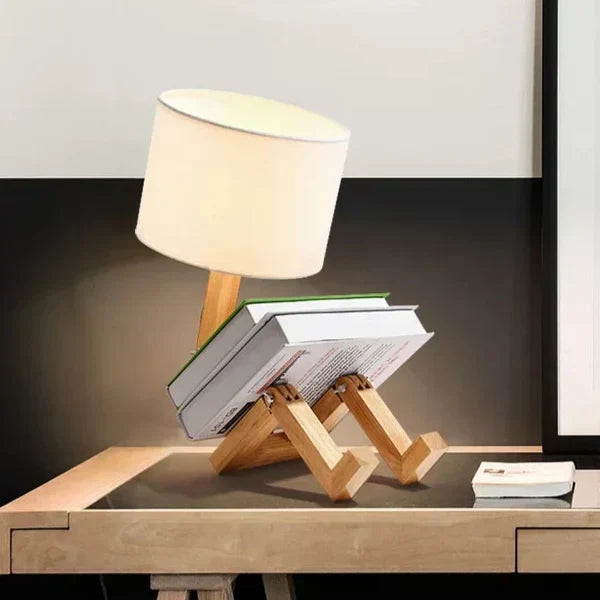 Adjustable Wooden Robot Table Lamp E27 Bedside Light with
