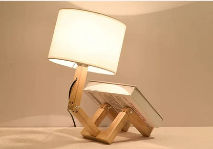 Adjustable Wooden Robot Table Lamp E27 Bedside Light with