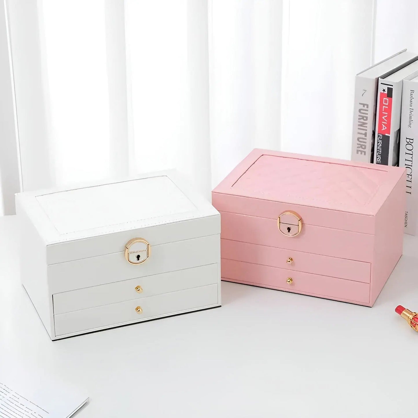 PU Leather Jewelry Box Organizer Multi Layer Jewelry Storage Case with Compartments