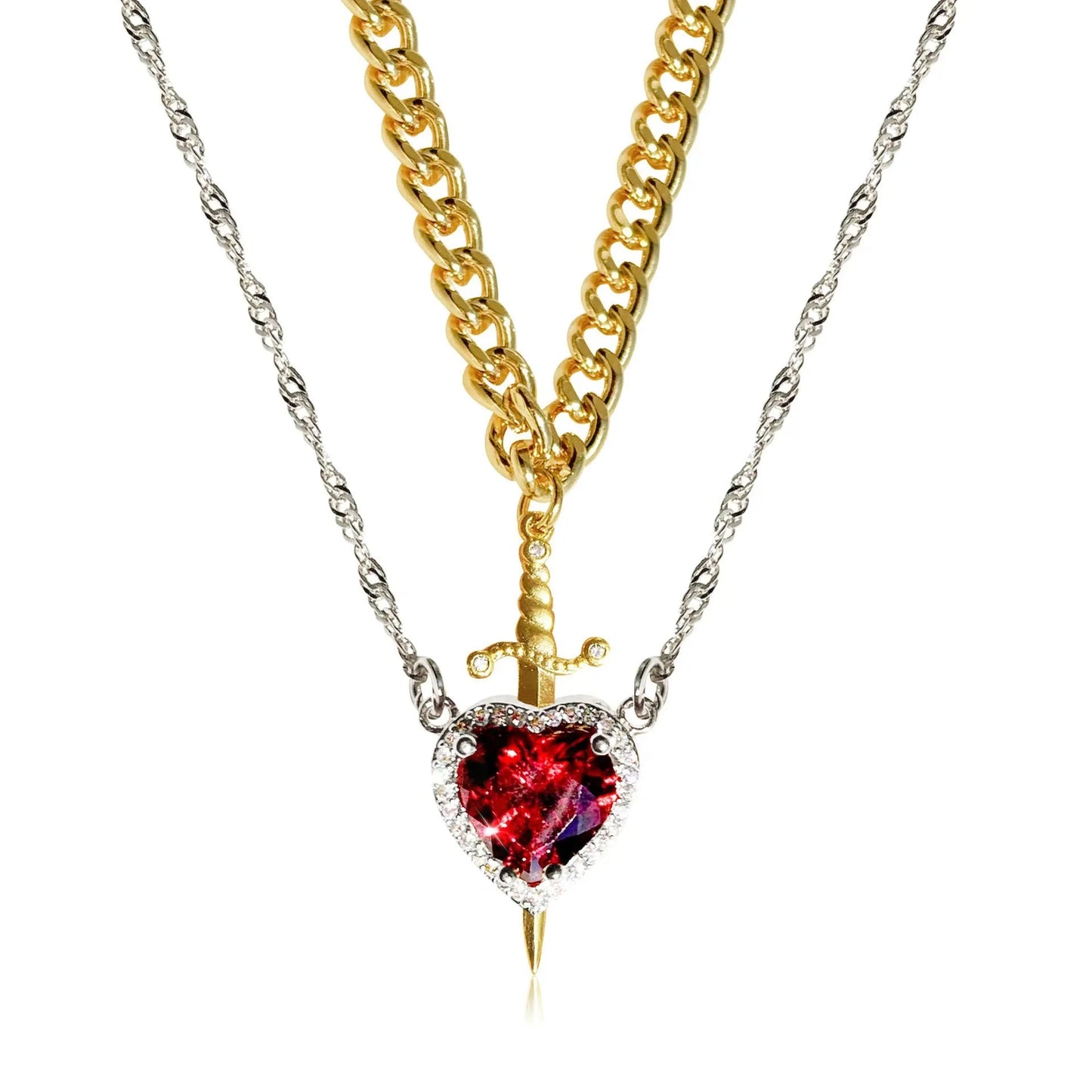 Heart Ring and Sword Necklace Set – Stainless Steel Couple Jewelry Gift