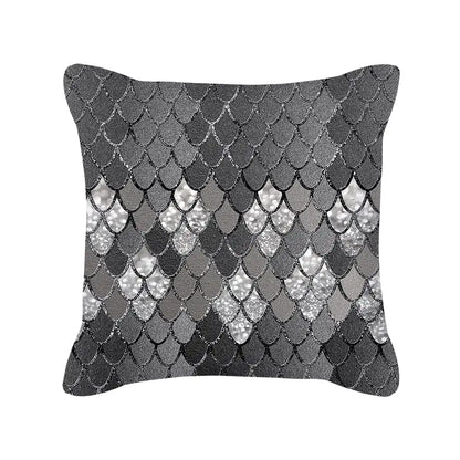 Silver Grey Geometric Print Peach Skin Throw Pillow