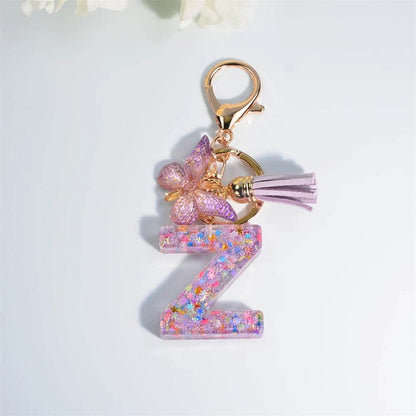 A–Z Personalized Butterfly Tassel Keychain – Custom Initial Gift for Women