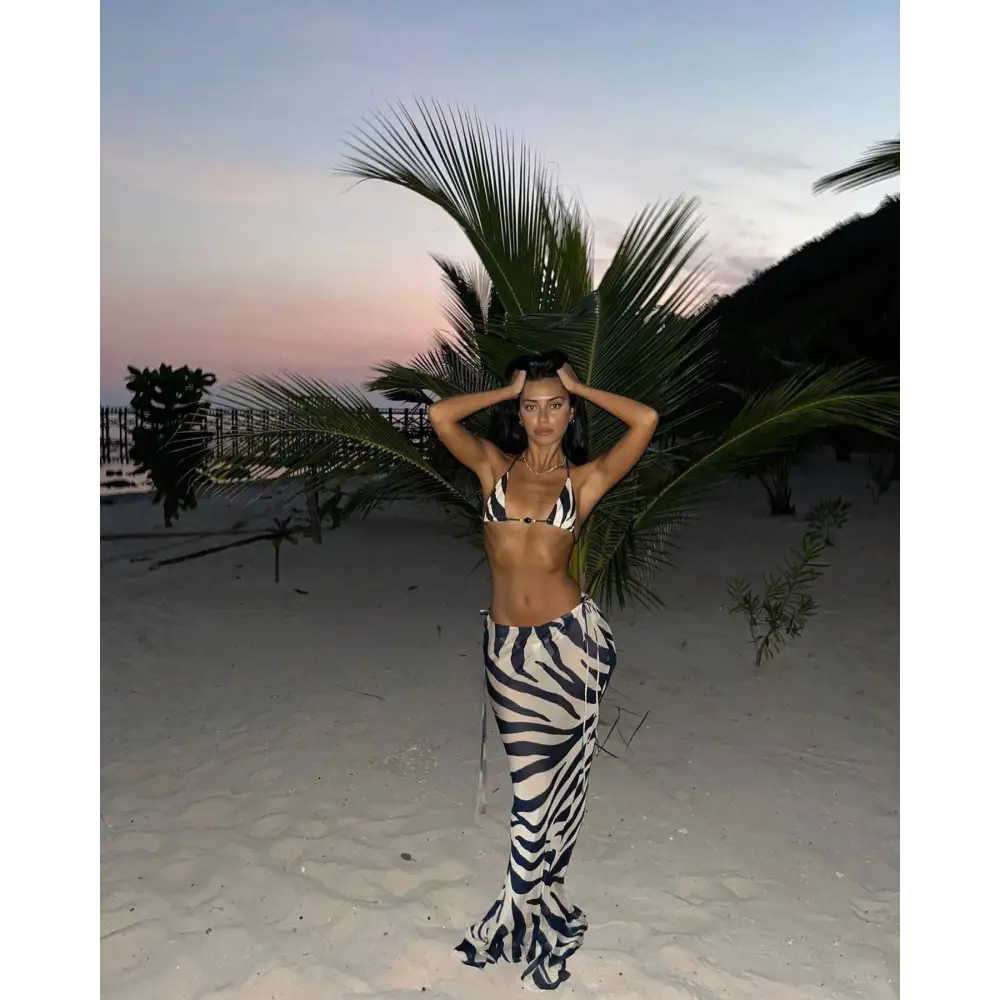 Ensemble décontracté jupe et bikini à imprimé zèbre et bretelles