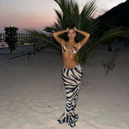Ensemble décontracté jupe et bikini à imprimé zèbre et bretelles