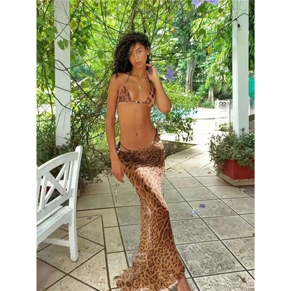 Ensemble décontracté jupe et bikini à imprimé zèbre et bretelles